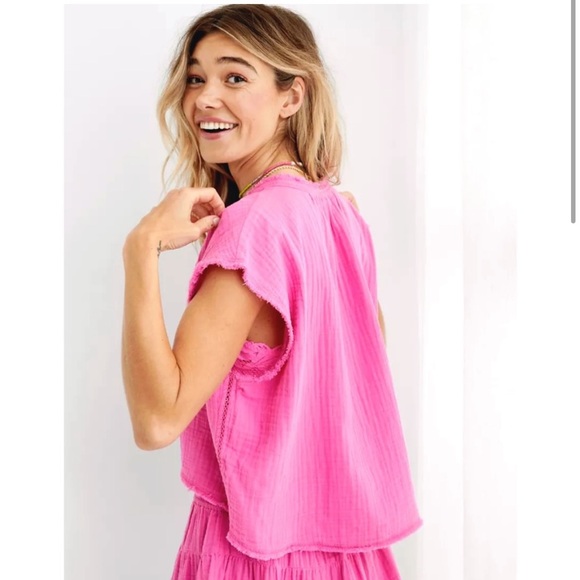 Aerie Pink Gauzy Pool To Party Crop Top and Pants Set - Picture 6 of 16